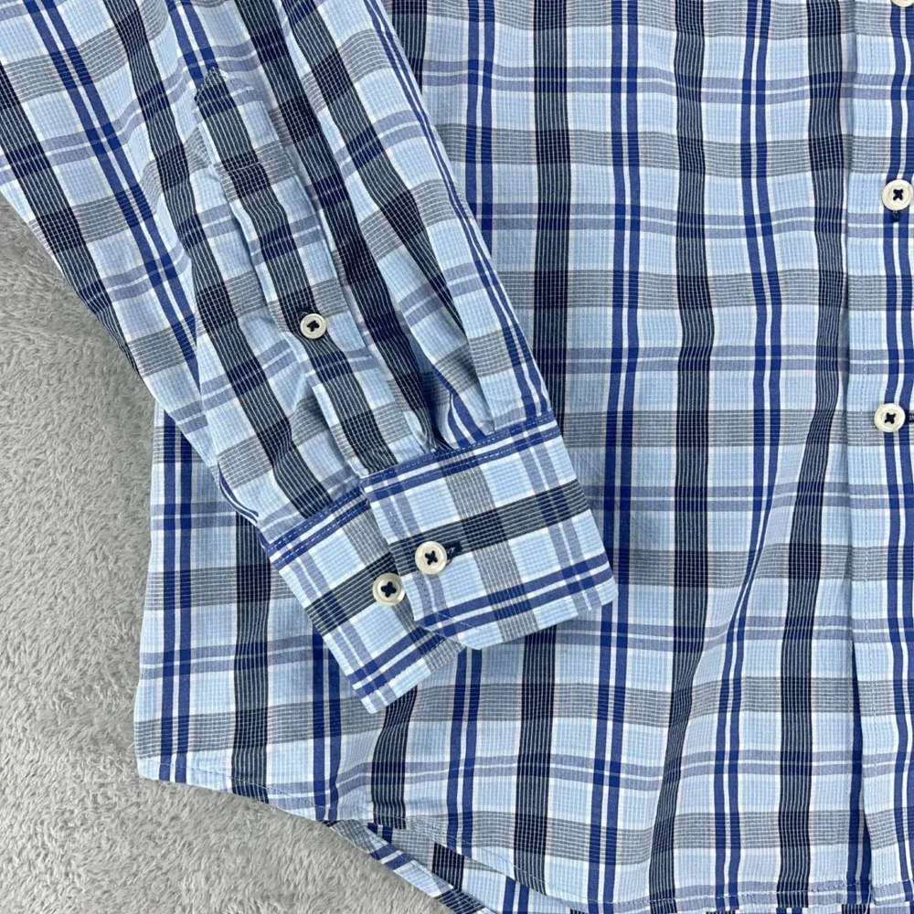 IZOD Plaid Button Down Shirt Long Sleeve Collared‎ Casual Blue Gray Size L